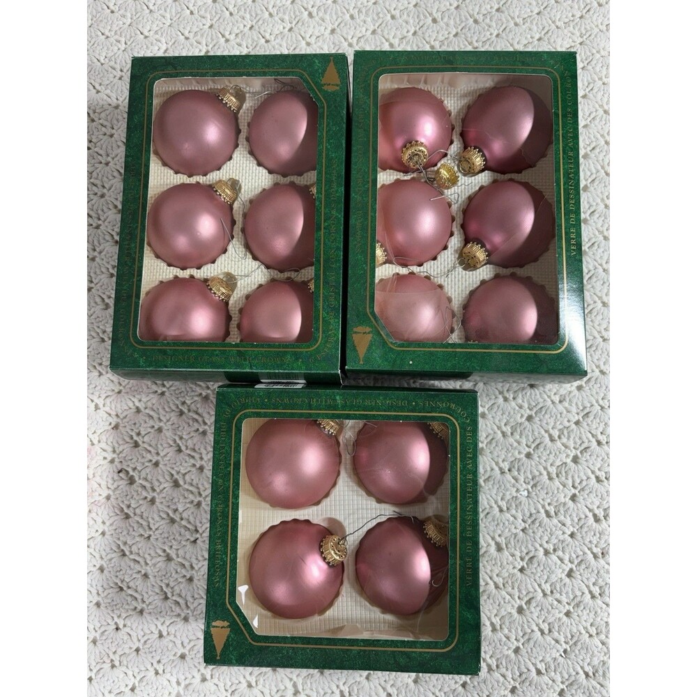 Krebs 16 Vintage Glass Ball Ornaments Antique Rose with Gold Crowns 2.5”